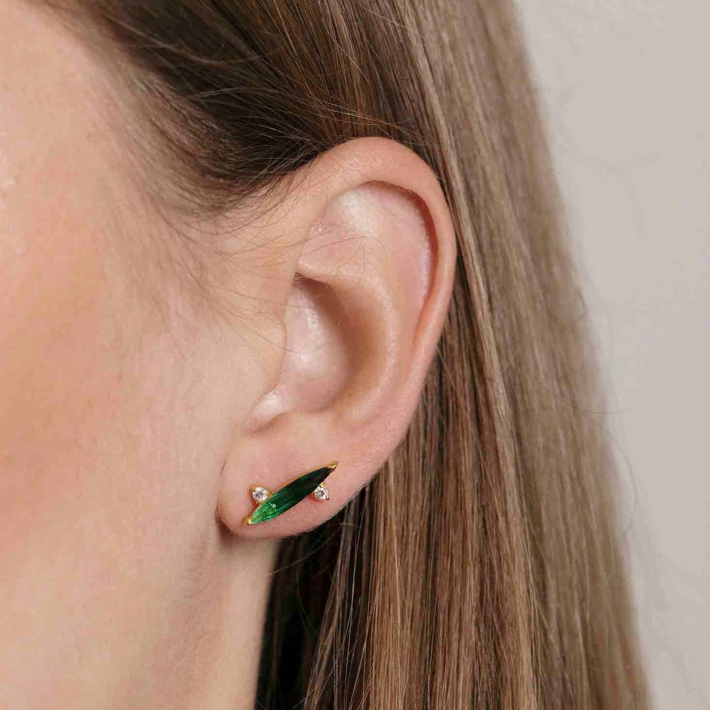Char Lab Grown Diamond + emerald Studs